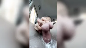 Dildo masturbation in car