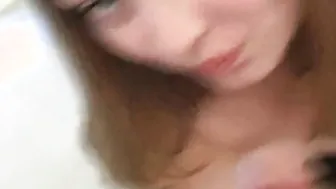 Juliann delicately sucks on hard cock