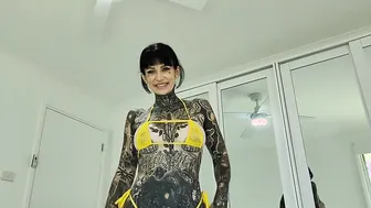 Sheer Yellow and White Skimpy Micro Bikini try on Melody Radford Onlyfans