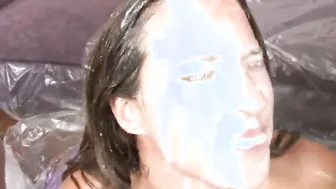 Cock sucking whore gets facialised
