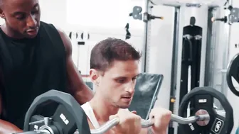 Handsome dude seduced and fucked by his muscular black trainer