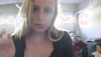 Cute Blonde smoke and Ass wiggle closeup view