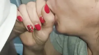 Stepmom getting Enormous Cum into Mouth after Suck Penis inside the Restroom