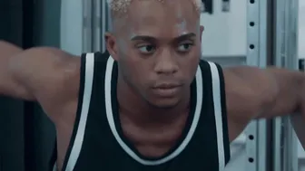 Black jock got his ass rimmed and ass fucked in the gym