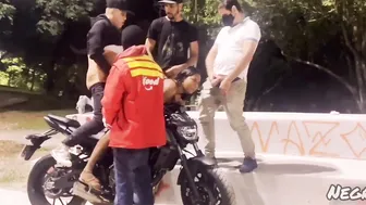 I ate the cutie inside the square on top of the motorcycle with several other guys