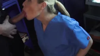 Officer gets blowjob from blonde nurse
