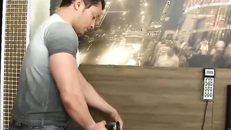 Blonde shemale takes 2 cocks bareback 2