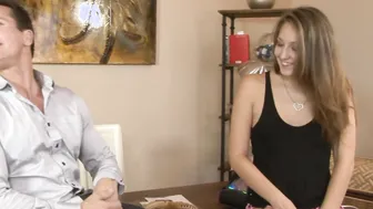 Skinny teen fingered and fucked by daddy