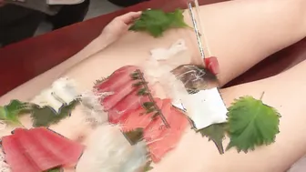 Nude Japanese secretary got used as a eating table by her boss partners