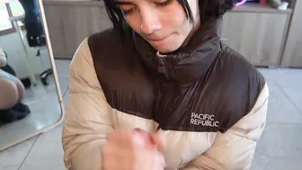 Puffy jacket stepsis cum inside mouth
