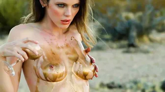 Big natural tits MILF desert striptease