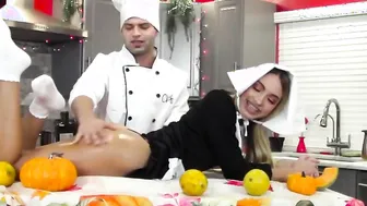 Chef playing with assistants oily butt