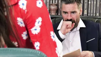 Job interview turns Into a desktop blowjob before the boss fucks her shaved pussy