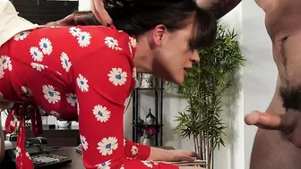 Job interview turns Into a desktop blowjob before the boss fucks her shaved pussy