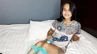 Hot dildo action with horny Asian teen