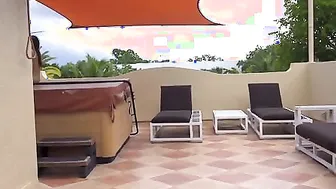 Ella Cruz is hanging out on her friends nice rooftop sunbathing when the friends dad