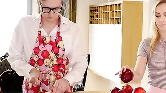 Stanley Johnson is into the middle of preparing apples for a pie when his stepsister Jenny Wild walks into and