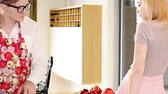 Stanley Johnson is into the middle of preparing apples for a pie when his stepsister Jenny Wild walks into and