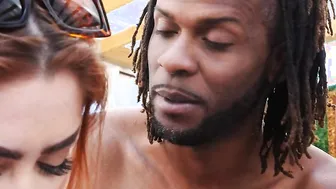 Chloe Cooper gotten her gigantic boobies oiled up before taking huge ebony dick outdoors