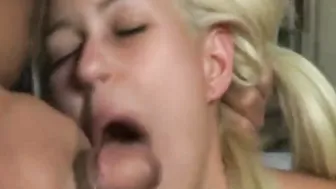 Throat fucked blonde teen gobbles cock