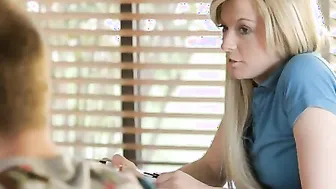 Great Bailey Bradshaw is studying with her man at the kitchen table while her stepmom India Summer keeps them company
