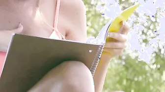 Sitting public Alexis Adams Enjoying a homemade moment to read through her diary and to reflect on her three-way with