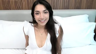 This POV features a sexy Latina teen with some hair on her pussy