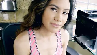 Christian Charity is doing her homework while her milf cooks dinner. When her stepdad Romeo Price starts quizzing her about