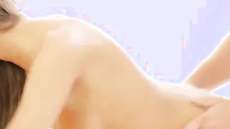 Perched atop Rastys lap as they make out dark haired Silvie Deluxe guides her mans hand down her flat belly to