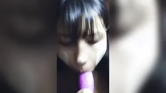 Teen asian girl masturbates with eggplant