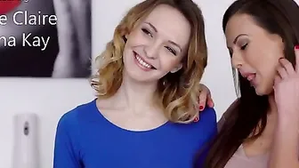 Tina Kay and Belle Claire are clothed to impress They apply lip gloss to each other and seal their makeup