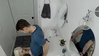 Chloe Cherry is hanging out on the couch when her stepbrother Justin Hunt spills water