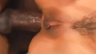 Fake boob oriental bimbo wearing bodystockings getting her butt hole slammed by gigantic ebony penis
