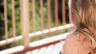 Gigantic-breasted cougar Brandi Love is working out on the porch when she notices her step daughter Ava Taylors man watching