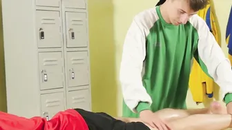 Soccer twink gets massage and blowjob from cute opponent