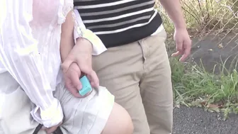 Mature Japanese wife remote control vibrator outside stroll