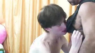 Horny twink rides tattoed daddies big hard cock on the bed