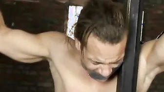 Pvc dom whipping bdsm sub into the prison