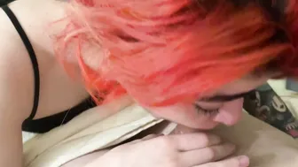 Tattooed redhead devours a big meat pole