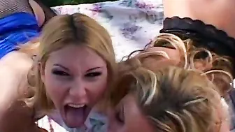 Gorgeous blonde babes inside ass to mouth 3some outdoor