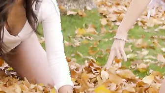 Gia Paige and Jenna Sativa enjoy romance inside the fall chasing each other around a