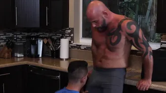 Horny stepson Adrian Suarez gets hot rimming in the kitchen