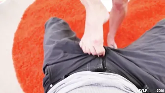 Giving blowjob to my huge titties GF into point of view