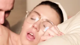 Nerdy gal fucked on the stairs