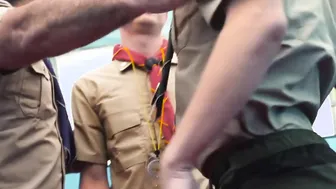 Pair of seductive young scouts fucked doggystyle by hot hunk