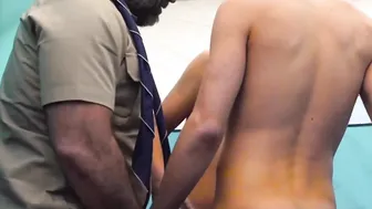 Pair of seductive young scouts fucked doggystyle by hot hunk
