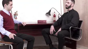 Religious daddy teases twink with dildo and fucks him raw