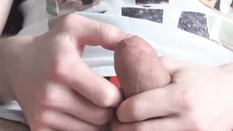Twink plays with his foreskin before jacking it off alone