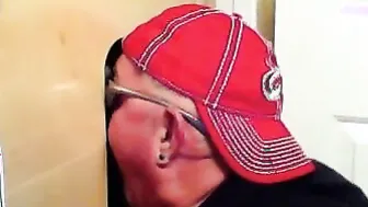 Two horny buddies get a fantastic glory hole suck off
