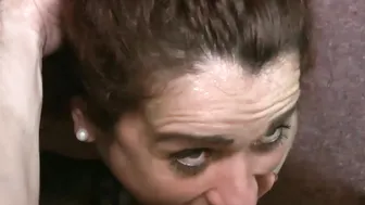 Gangbanged redhead devours a ton of rock solid cock